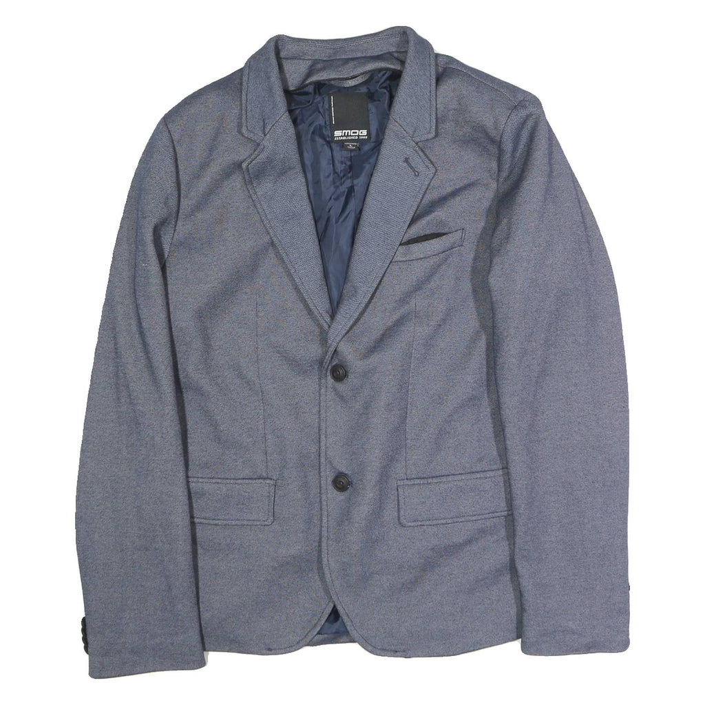 Mens Blue Cotton Blend Button Jacket L Plain Classic Casual Smart