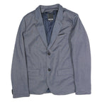 Mens Blue Cotton Blend Button Jacket L Plain Classic Casual Smart