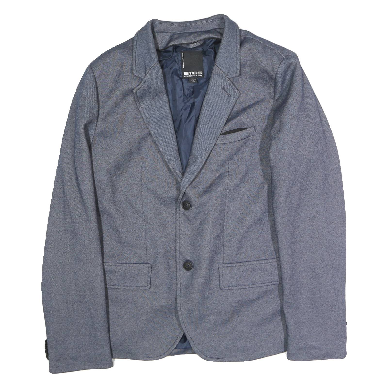 Mens Blue Cotton Blend Button Jacket L Plain Classic Casual Smart
