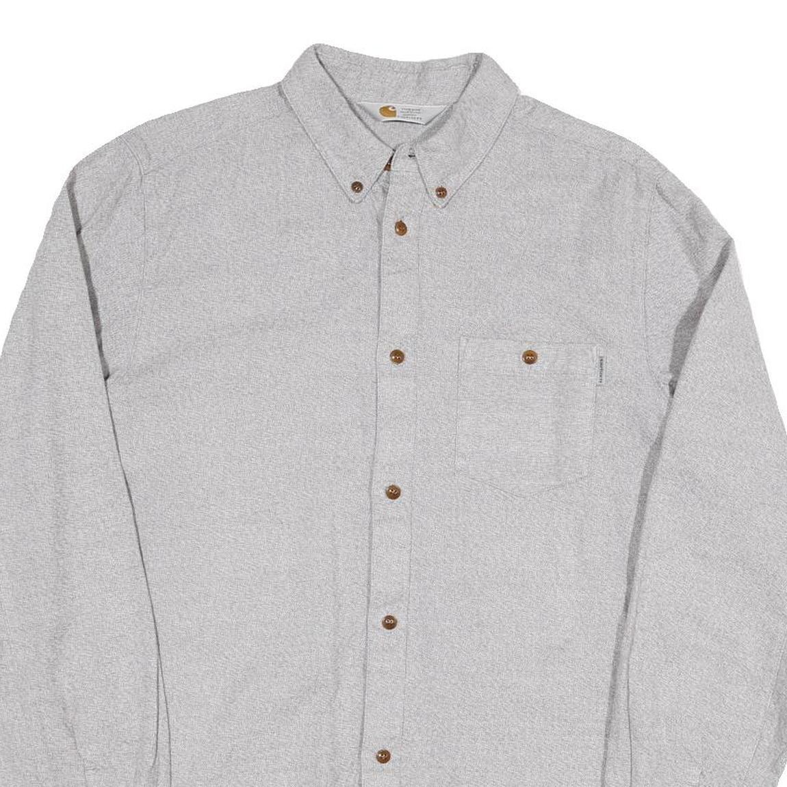 CARHARTT Mens Grey Button-Down Cotton Blend Shirt L Casual Workwear Durable