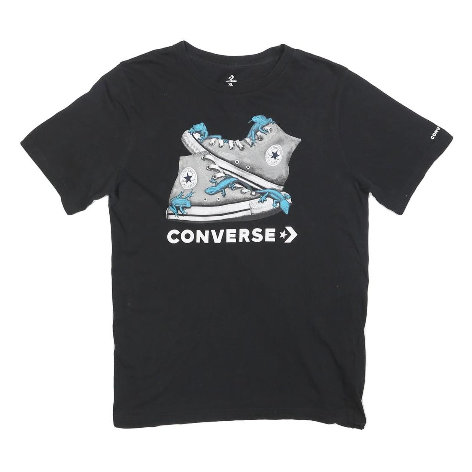 CONVERSE Boys Black Graphic T-Shirt XL Short Sleeve Crew Neck Casual