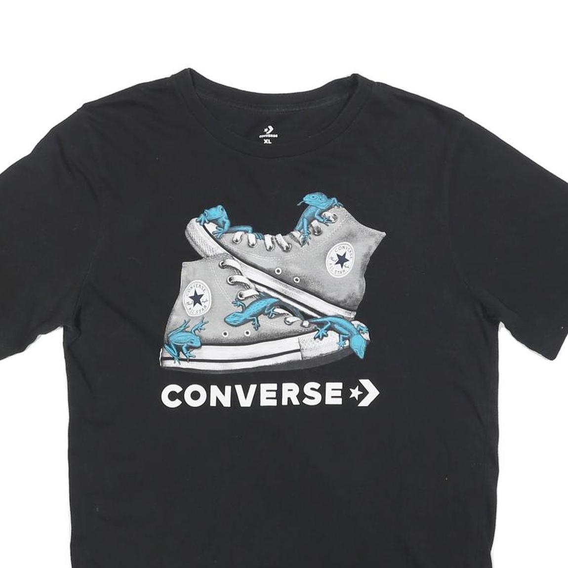 CONVERSE Boys Black Graphic T-Shirt XL Short Sleeve Crew Neck Casual