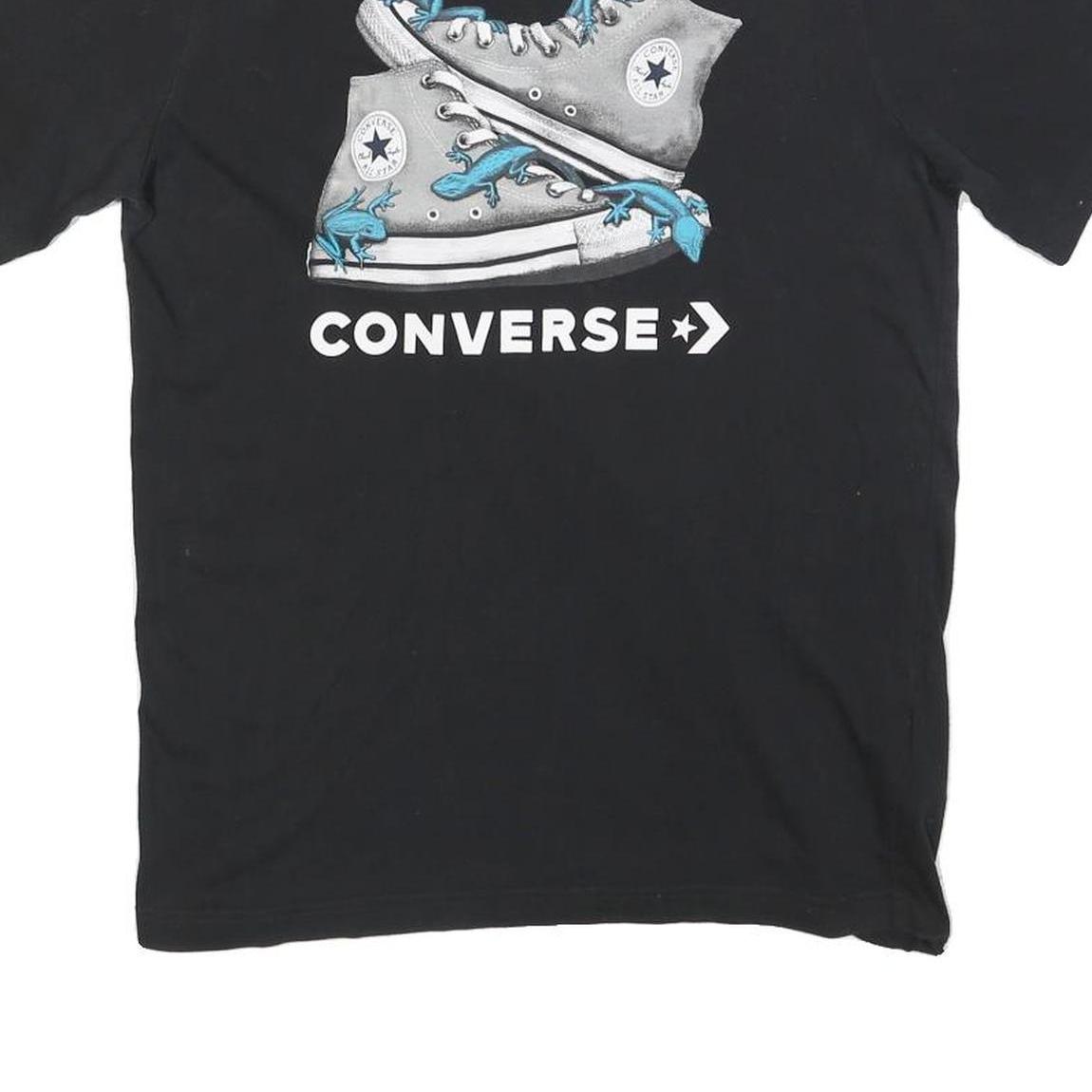 CONVERSE Boys Black Graphic T-Shirt XL Short Sleeve Crew Neck Casual