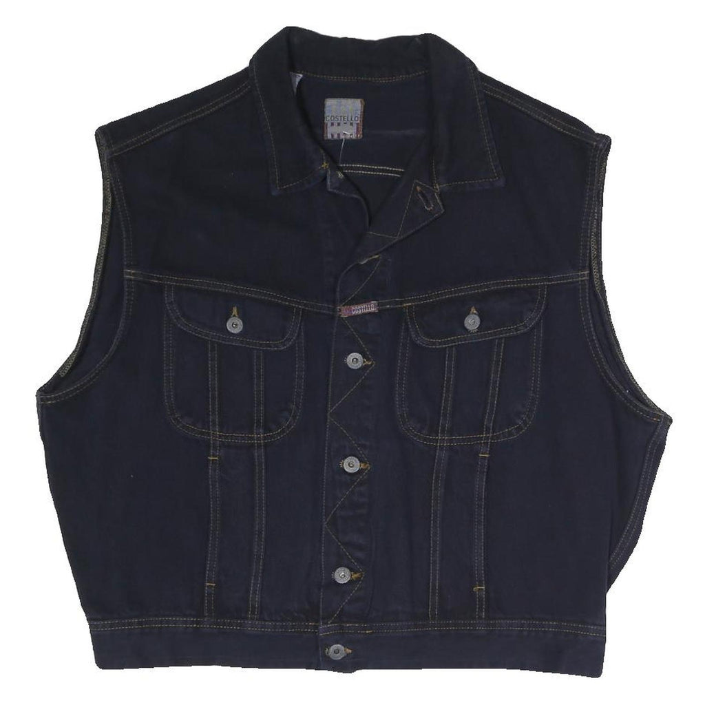 COSTELLO Mens Black Cotton Blend Denim Jacket L Button Sleeveless Classic Vest