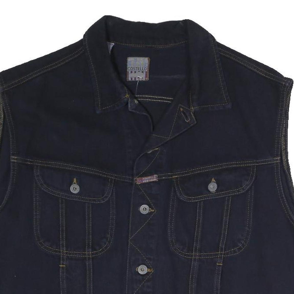 COSTELLO Mens Black Cotton Blend Denim Jacket L Button Sleeveless Classic Vest