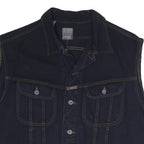 COSTELLO Mens Black Cotton Blend Denim Jacket L Button Sleeveless Classic Vest