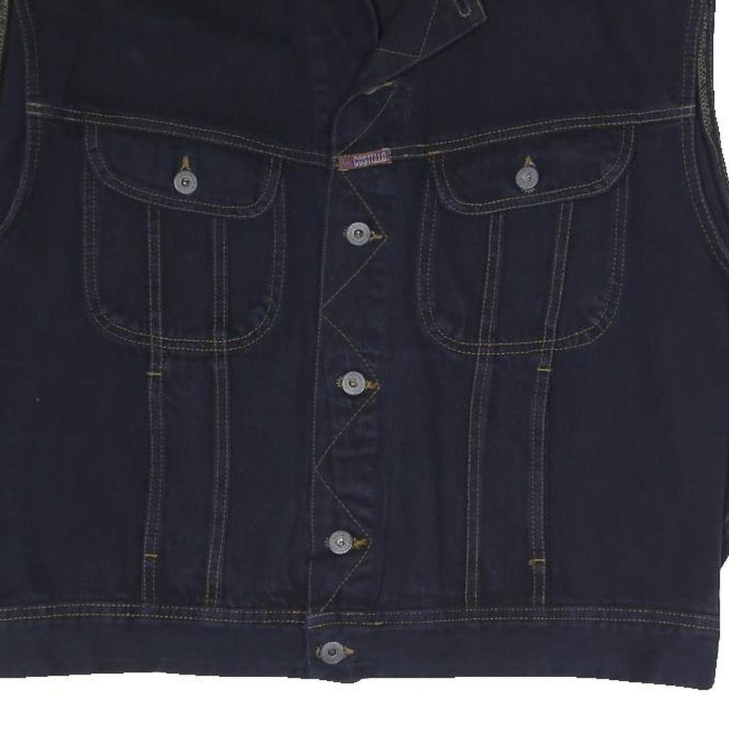 COSTELLO Mens Black Cotton Blend Denim Jacket L Button Sleeveless Classic Vest