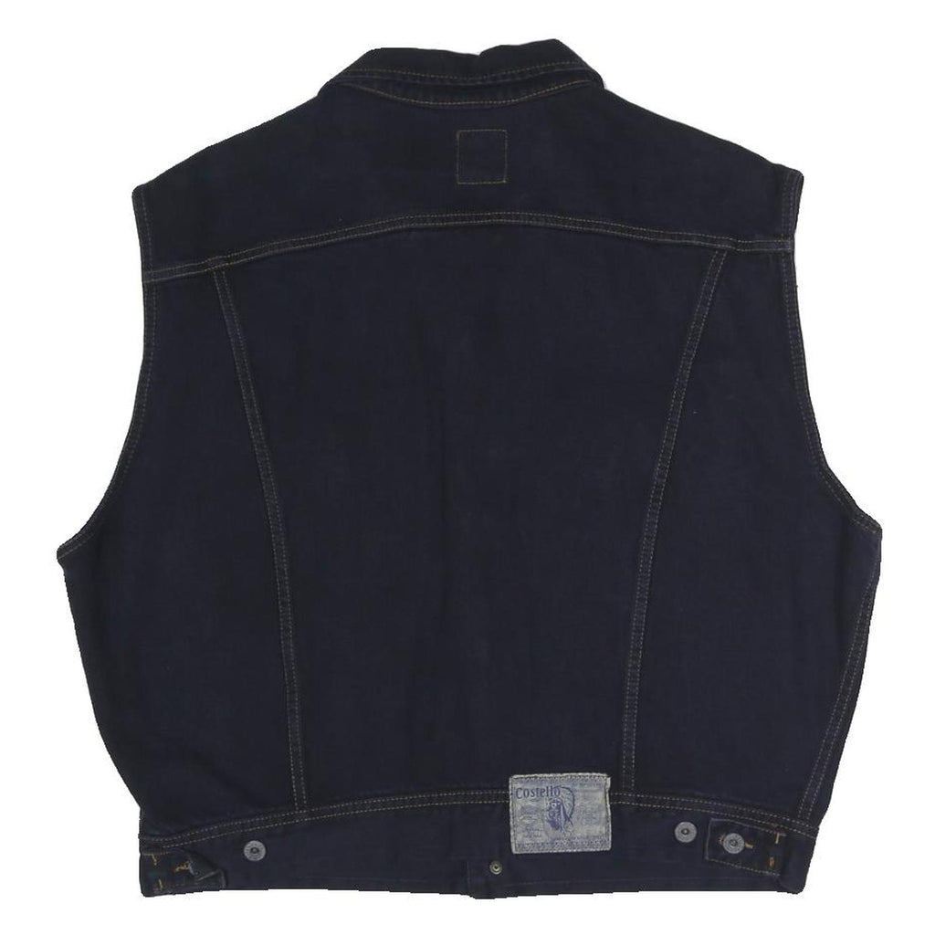 COSTELLO Mens Black Cotton Blend Denim Jacket L Button Sleeveless Classic Vest