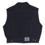 COSTELLO Mens Black Cotton Blend Denim Jacket L Button Sleeveless Classic Vest