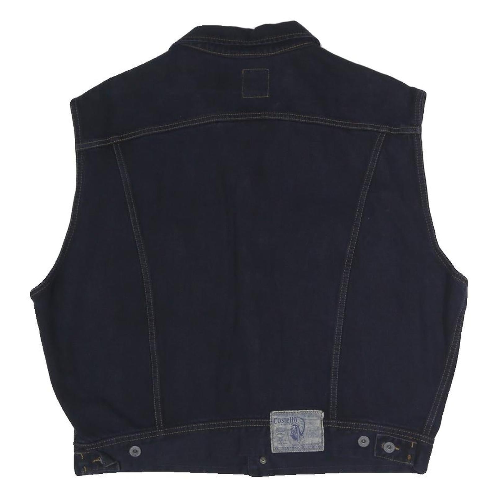 COSTELLO Mens Black Cotton Blend Denim Jacket L Button Sleeveless Classic Vest