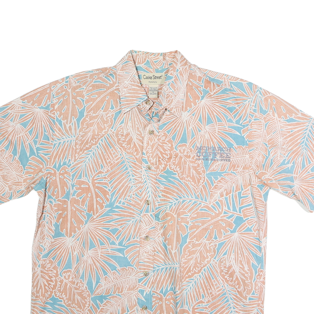 COOKE STREET Mens Blue & Beige Cotton Short Sleeve Shirt M Tropical Leaf Print
