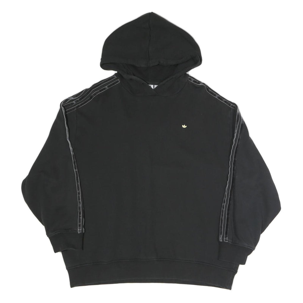 ADIDAS Womens Black Cotton Blend Hoodie UK 14 Three Stripe Casual