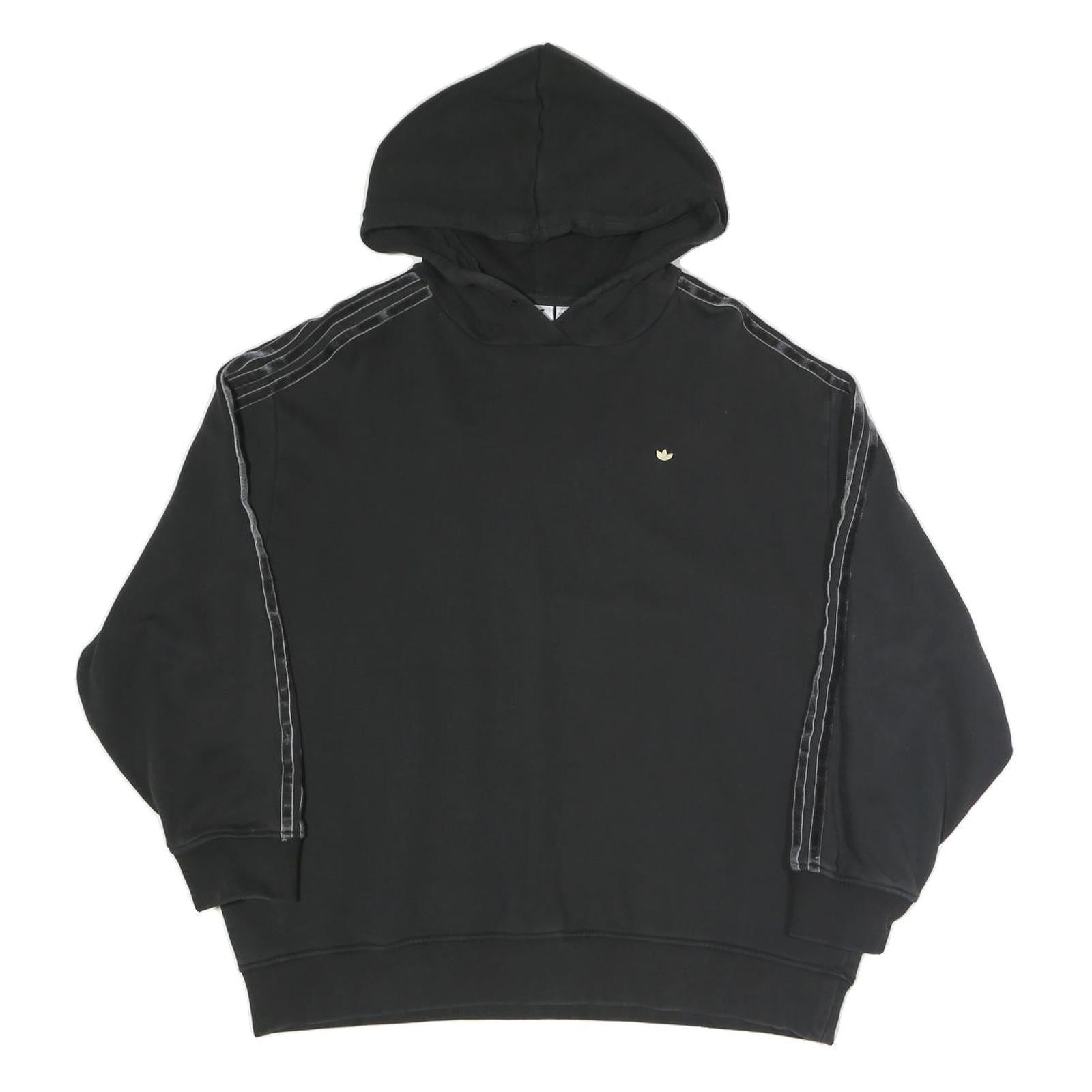 ADIDAS Womens Black Cotton Blend Hoodie UK 14 Three Stripe Casual