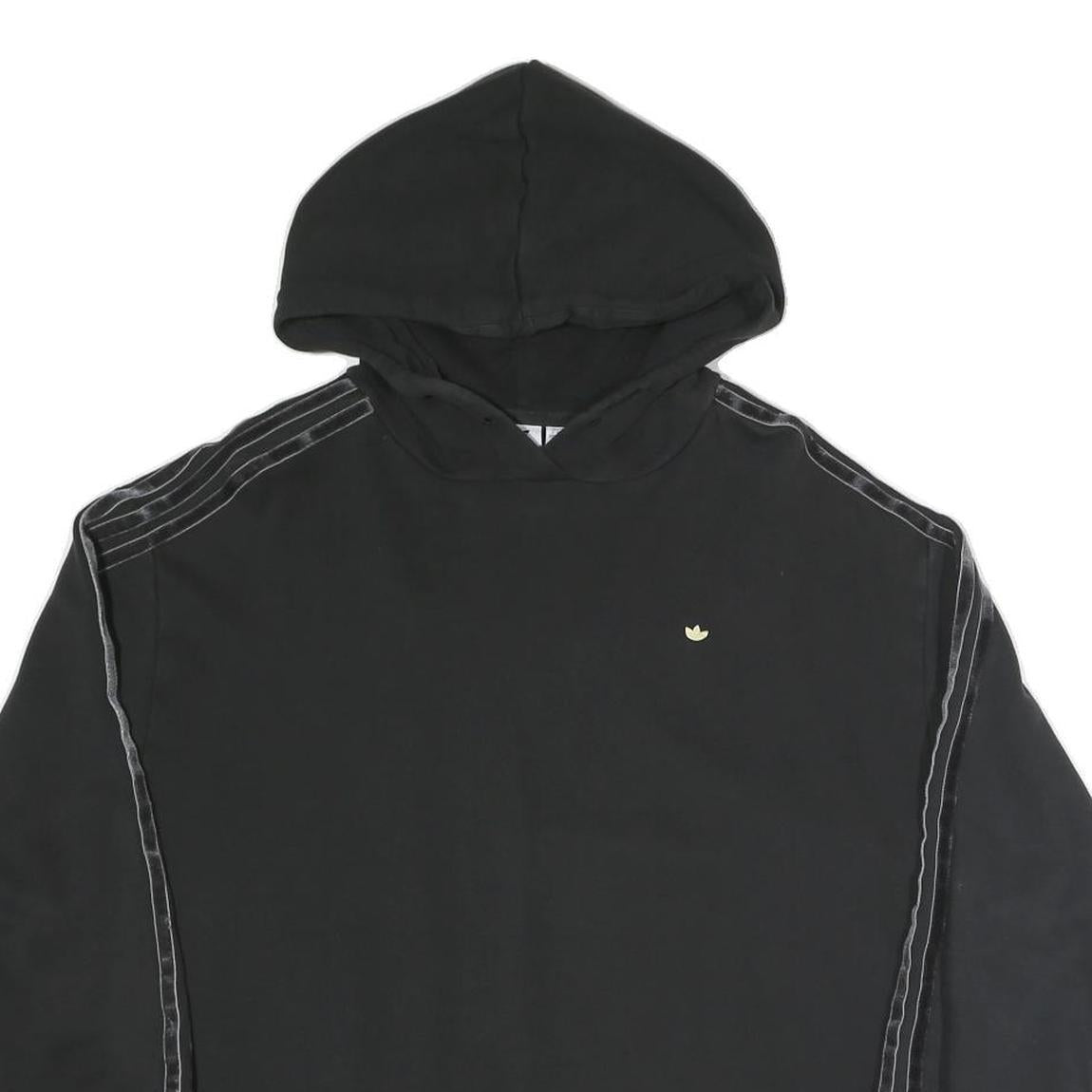 ADIDAS Womens Black Cotton Blend Hoodie UK 14 Three Stripe Casual
