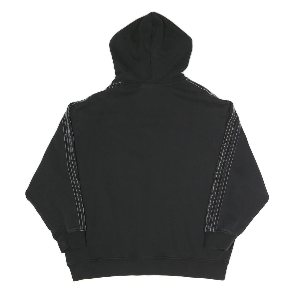 ADIDAS Womens Black Cotton Blend Hoodie UK 14 Three Stripe Casual