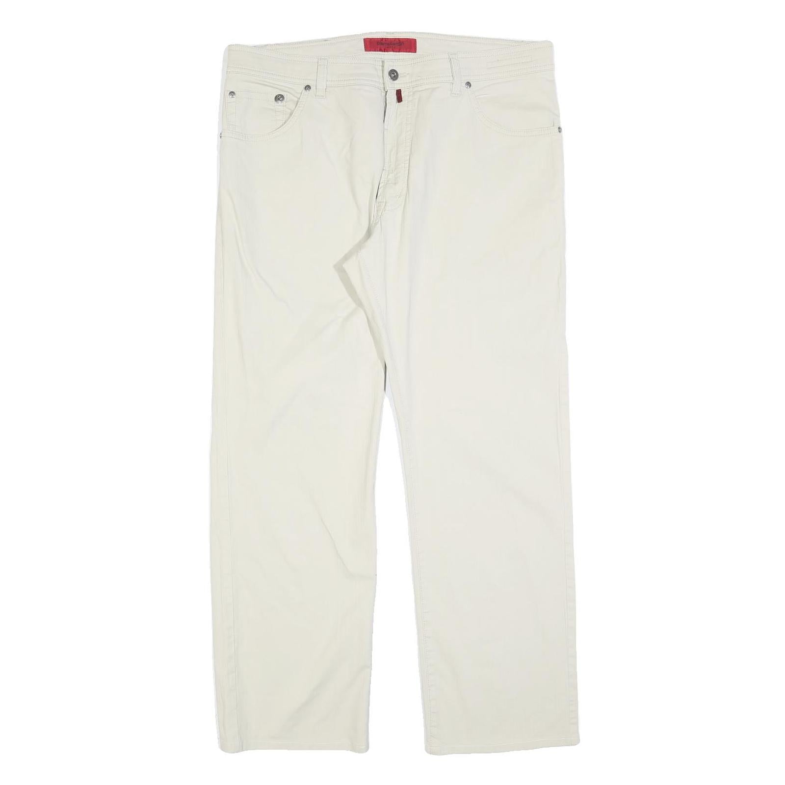 PIERRE CARDIN Mens Cotton Blend White Regular Straight Trousers W38 L30 Classic
