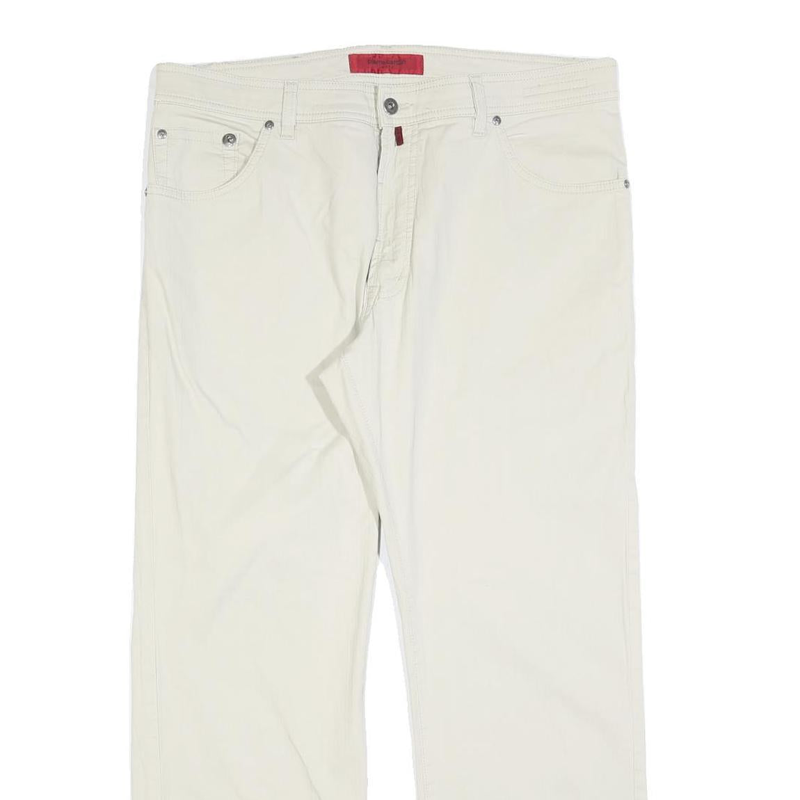 PIERRE CARDIN Mens Cotton Blend White Regular Straight Trousers W38 L30 Classic