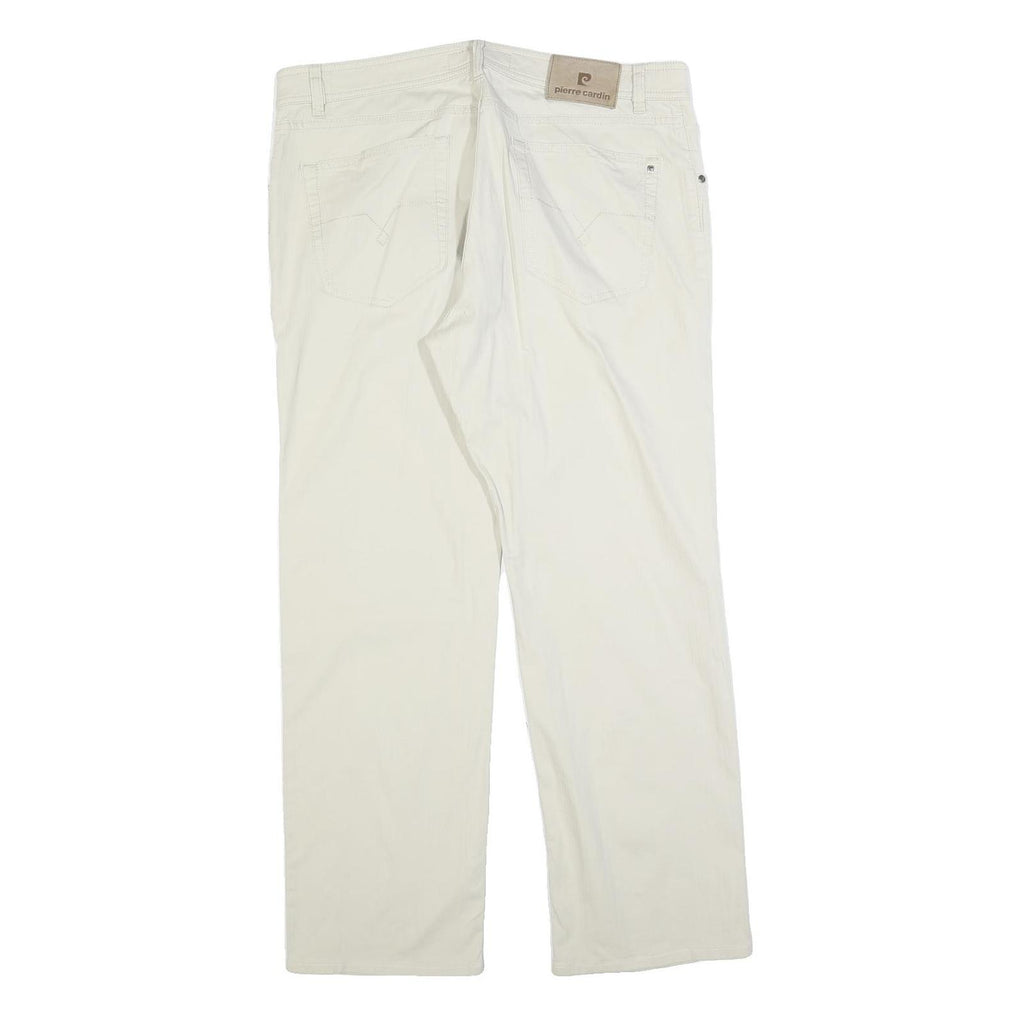 PIERRE CARDIN Mens Cotton Blend White Regular Straight Trousers W38 L30 Classic