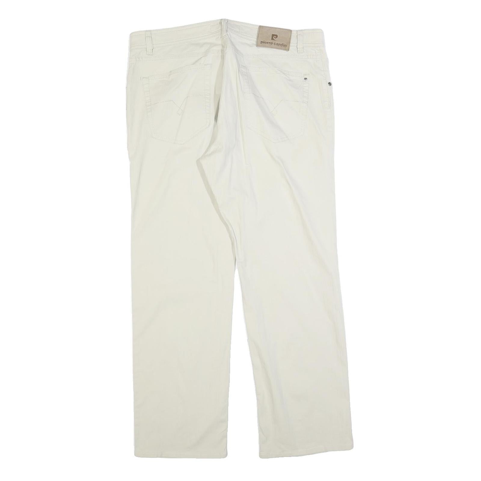 PIERRE CARDIN Mens Cotton Blend White Regular Straight Trousers W38 L30 Classic
