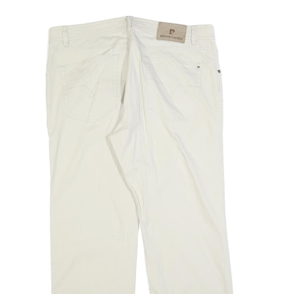 PIERRE CARDIN Mens Cotton Blend White Regular Straight Trousers W38 L30 Classic