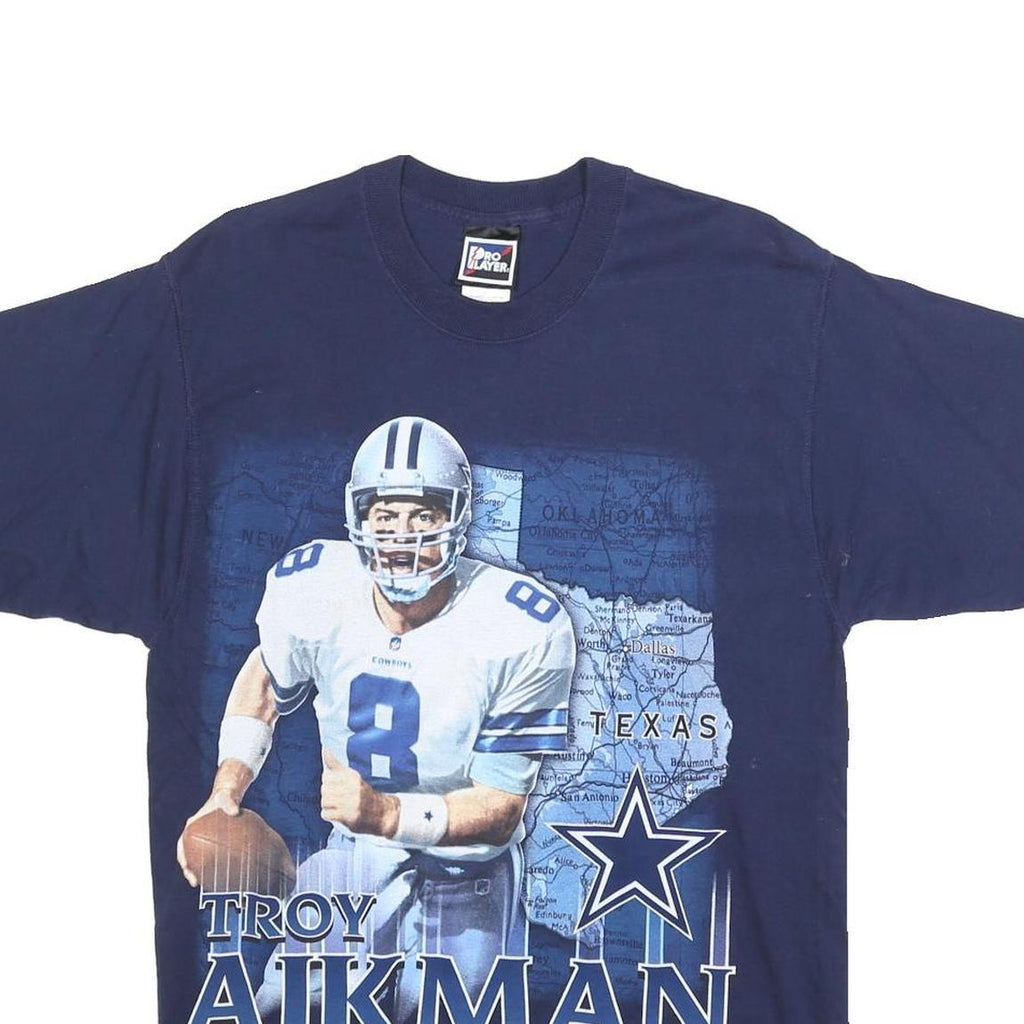 PRO PLAYER Mens Blue Troy Aikman Graphic T-Shirt M Short Sleeve Crew Neck