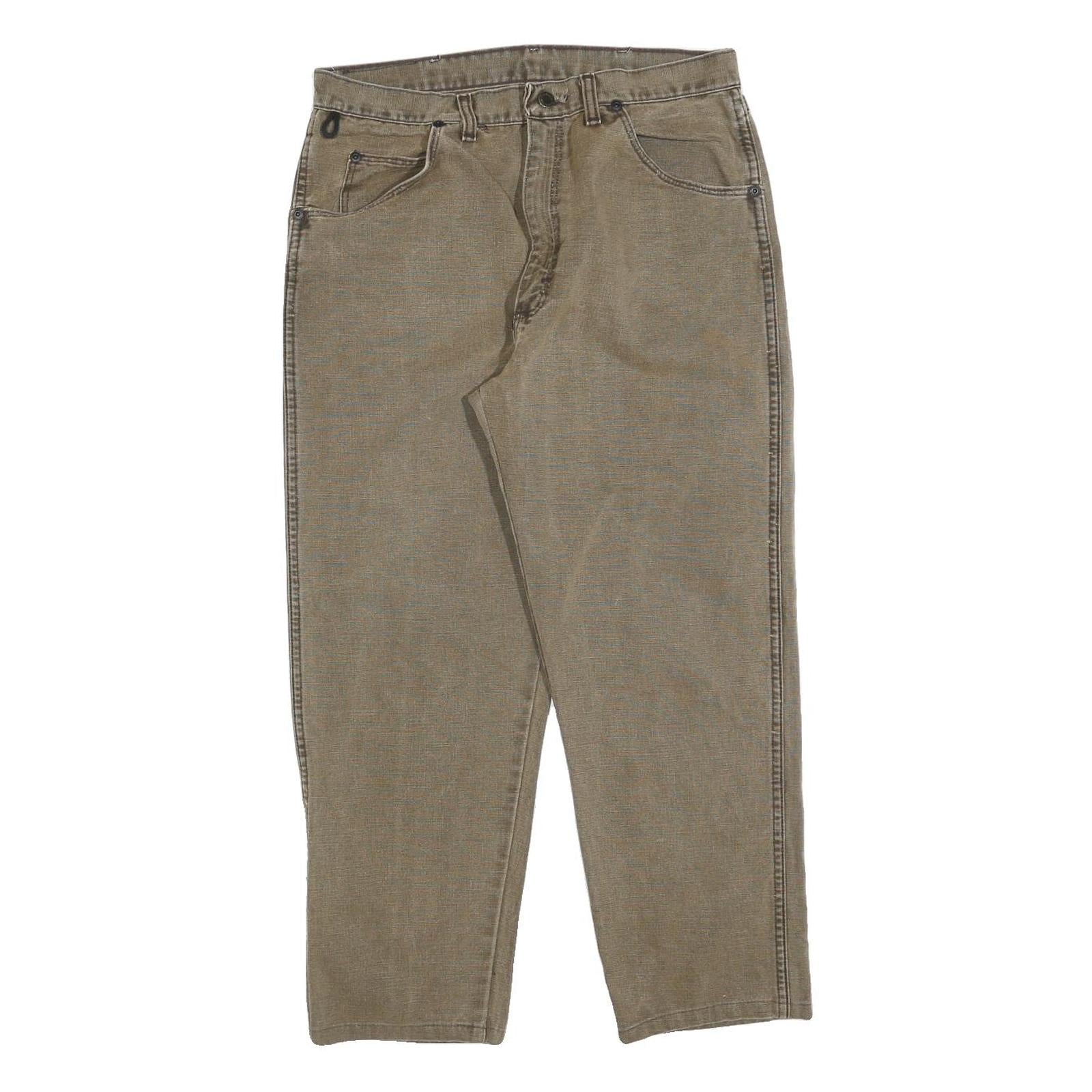 WRANGLER Mens Jeans Beige Regular Straight Denim W32 L26 Zip Cotton Blend