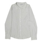 PENNYBLACK Mens White & Grey Striped Shirt L Cotton Blend Classic Fit