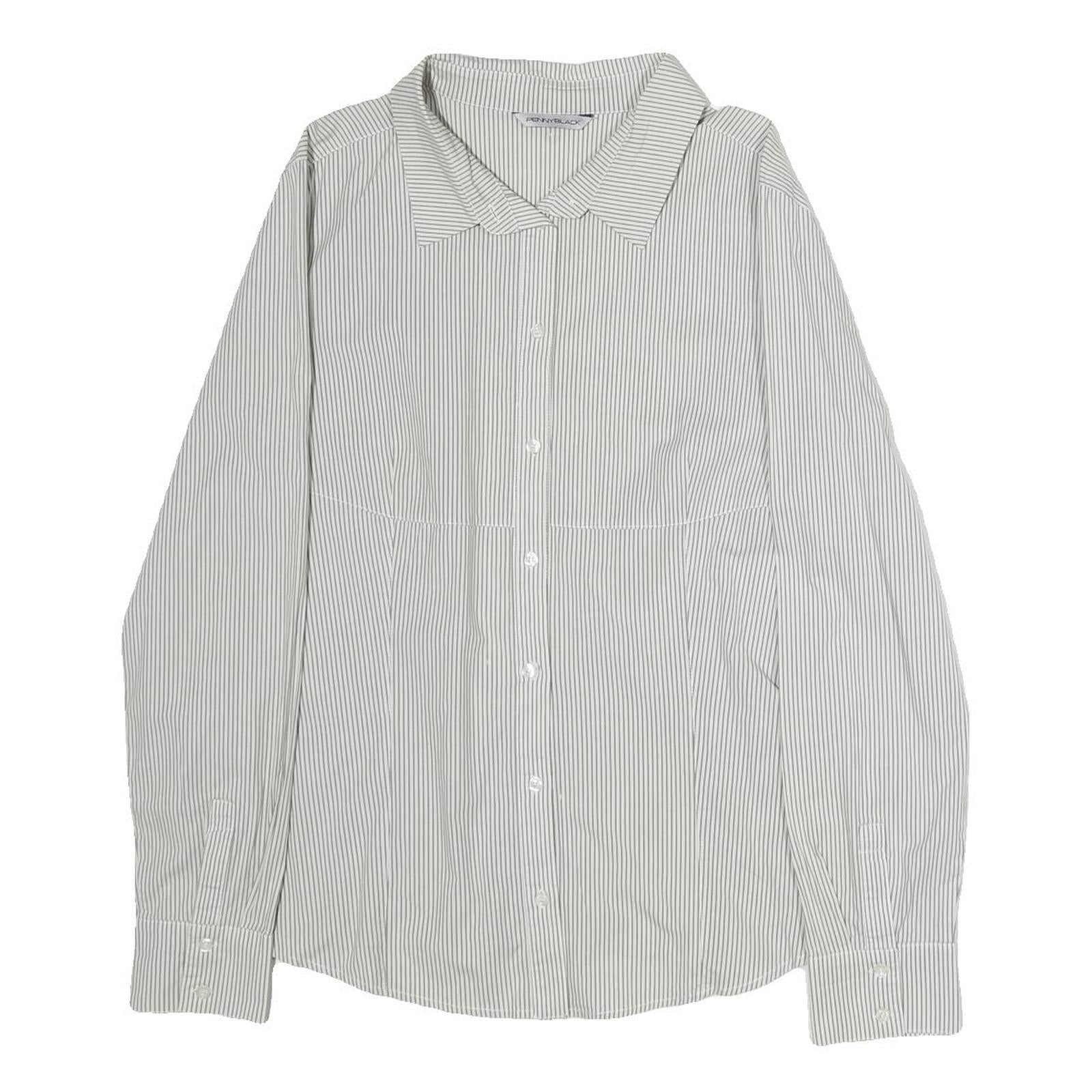 PENNYBLACK Mens White & Grey Striped Shirt L Cotton Blend Classic Fit