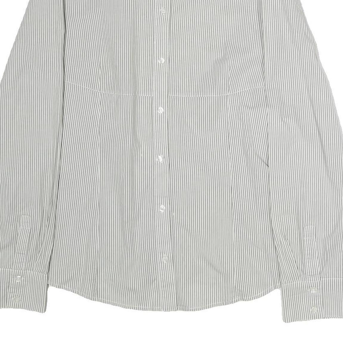 PENNYBLACK Mens White & Grey Striped Shirt L Cotton Blend Classic Fit