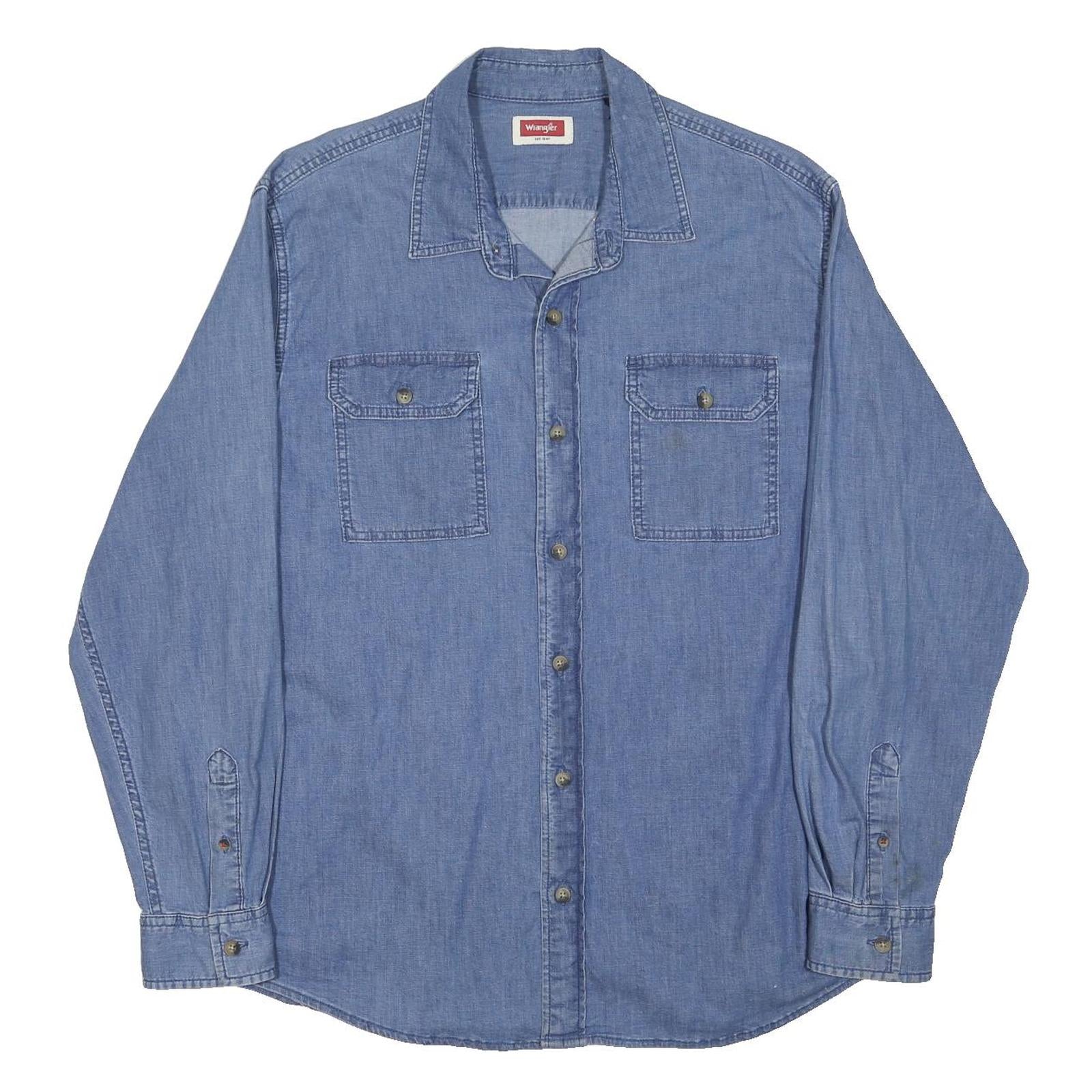 WRANGLER Mens Blue Denim Shirt L Cotton Blend Casual Button Up