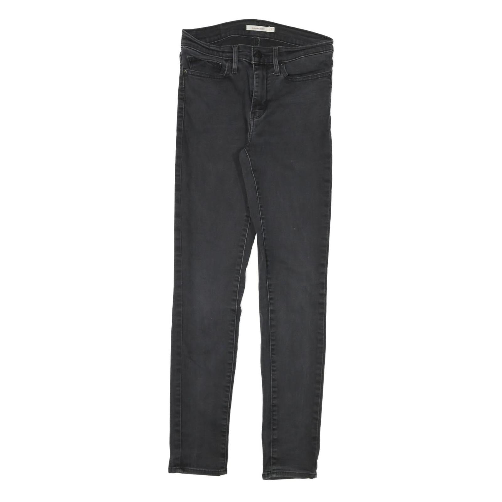 LEVI'S Womens Slim Black Denim Raw Cotton Blend Jeans W27 L28 Stylish Zip