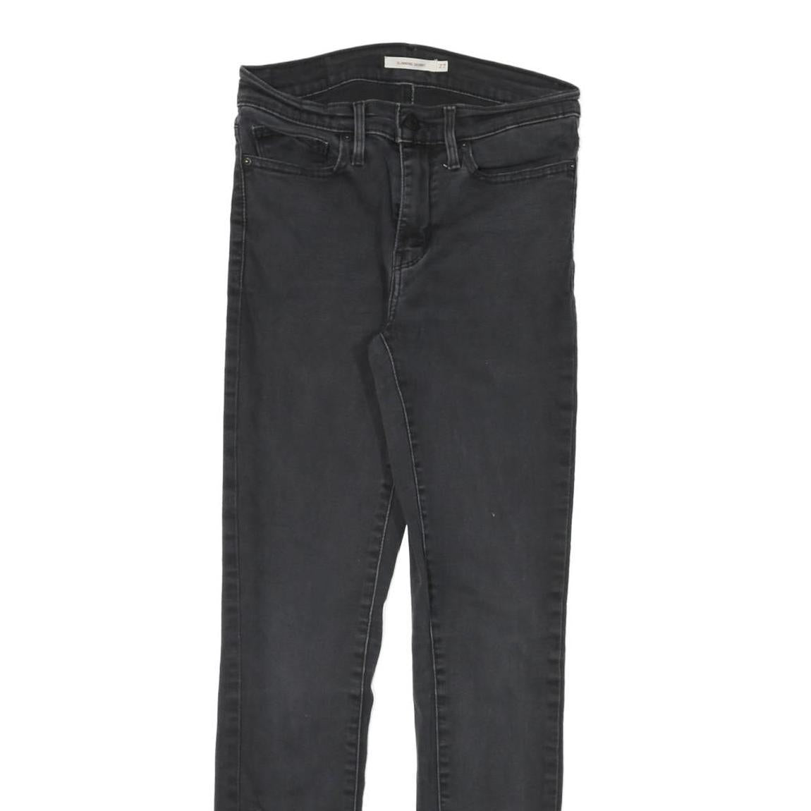 LEVI'S Womens Slim Black Denim Raw Cotton Blend Jeans W27 L28 Stylish Zip