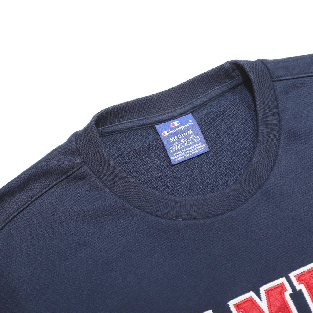 CHAMPION Mens Navy Blue Crew Neck M Logo Sweatshirt Cotton Blend Pullover