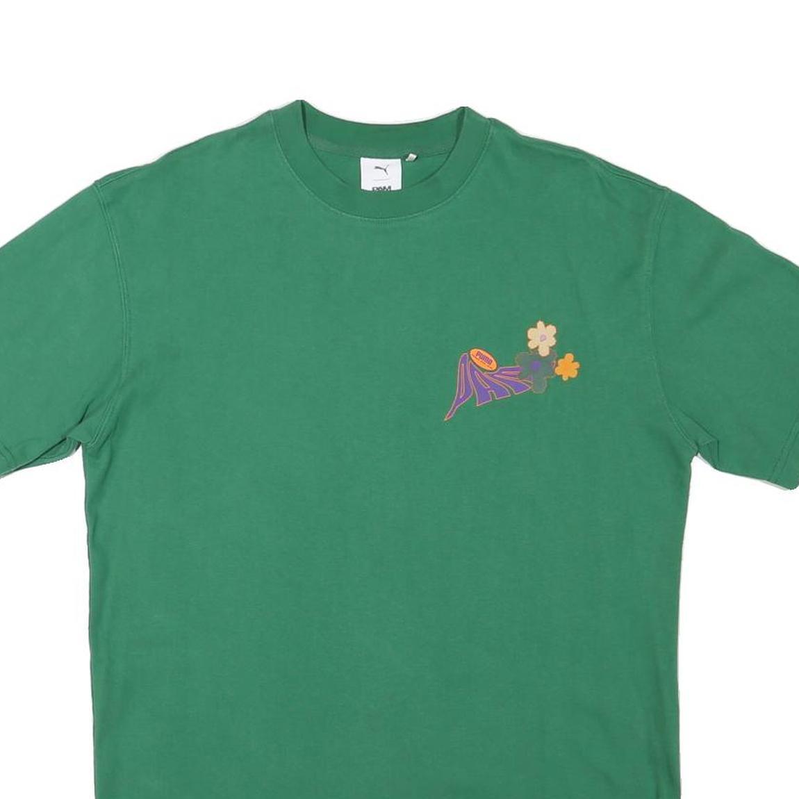 PUMA Mens Green Graphic T-Shirt S Short Sleeve Crew Neck Cotton Blend