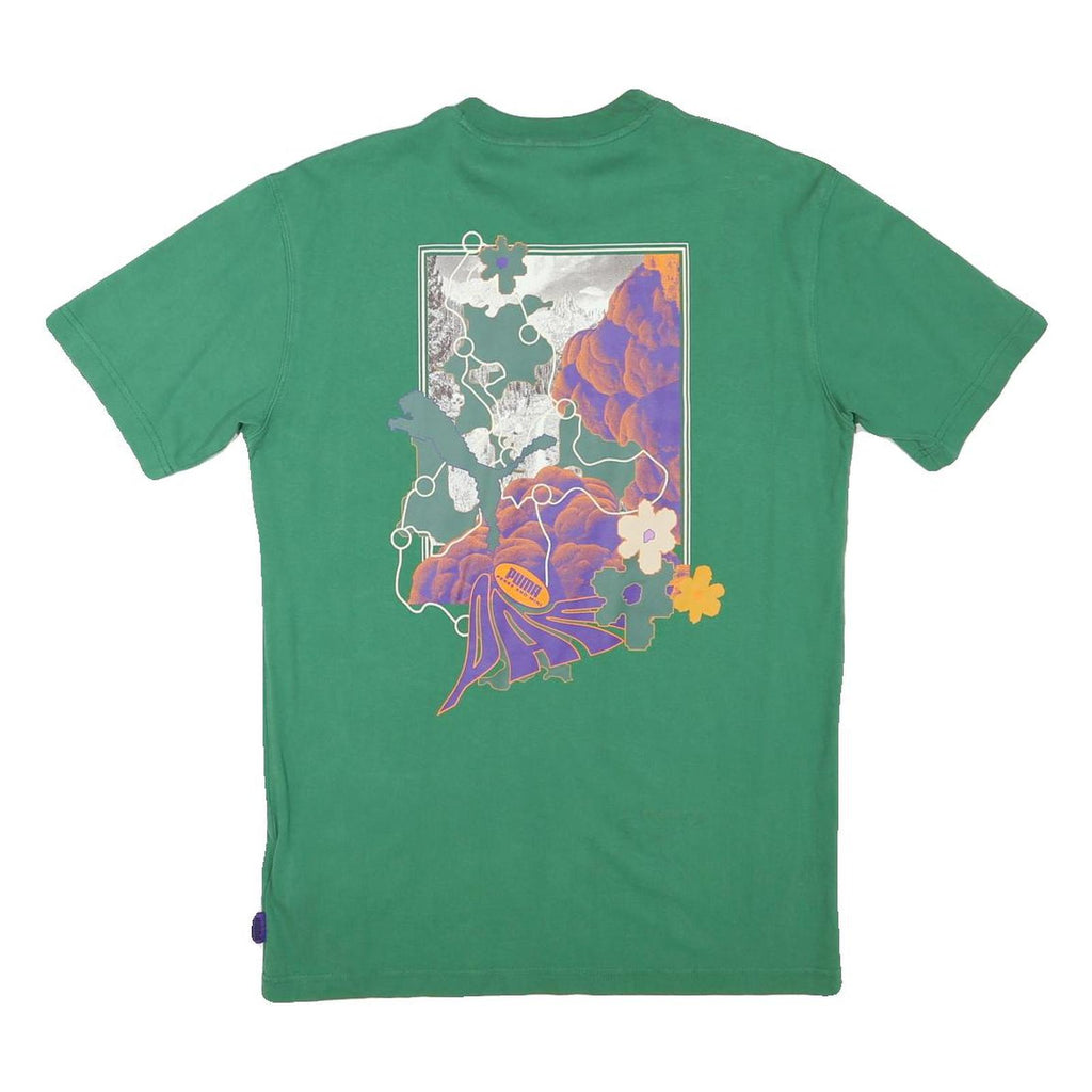 PUMA Mens Green Graphic T-Shirt S Short Sleeve Crew Neck Cotton Blend