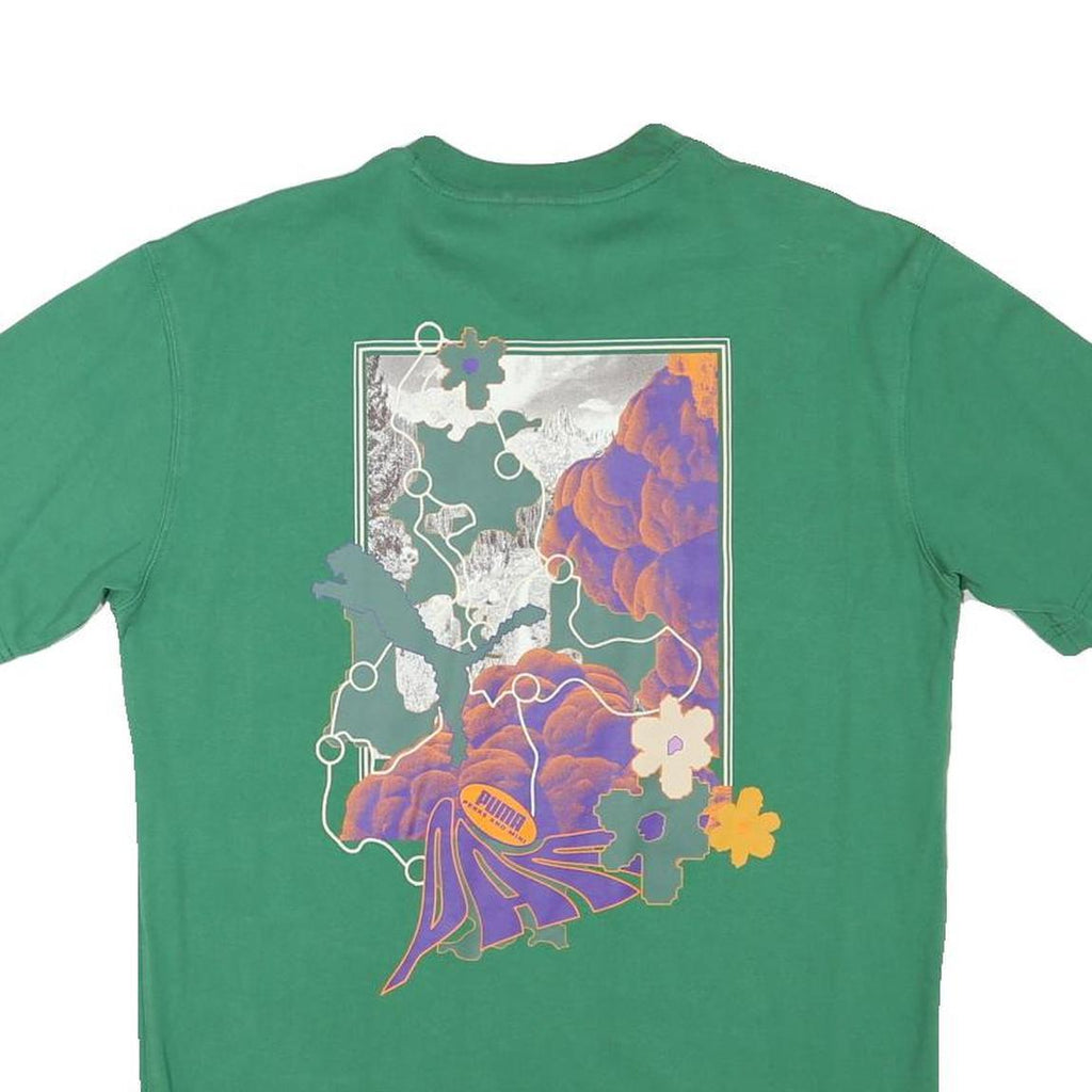 PUMA Mens Green Graphic T-Shirt S Short Sleeve Crew Neck Cotton Blend