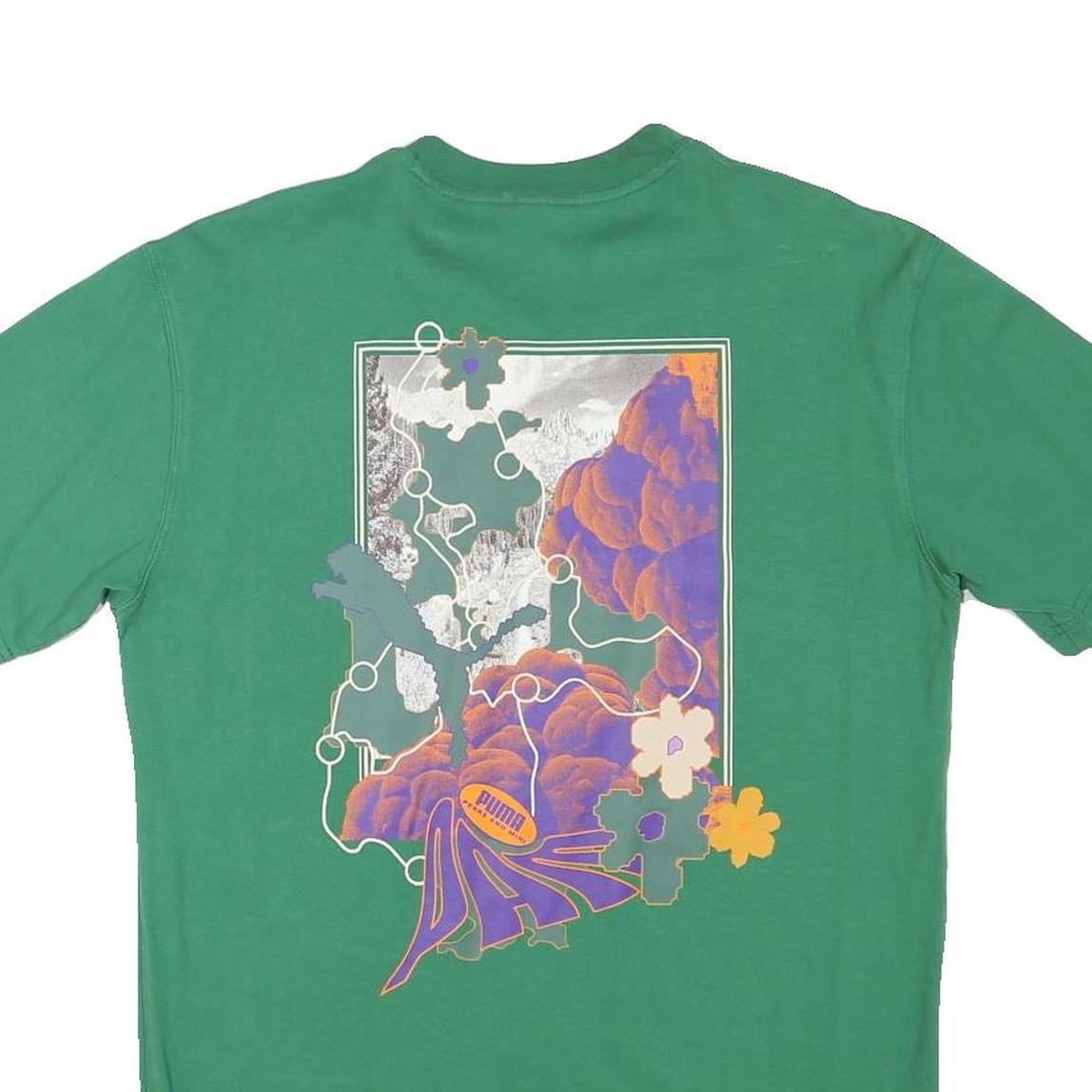 PUMA Mens Green Graphic T-Shirt S Short Sleeve Crew Neck Cotton Blend