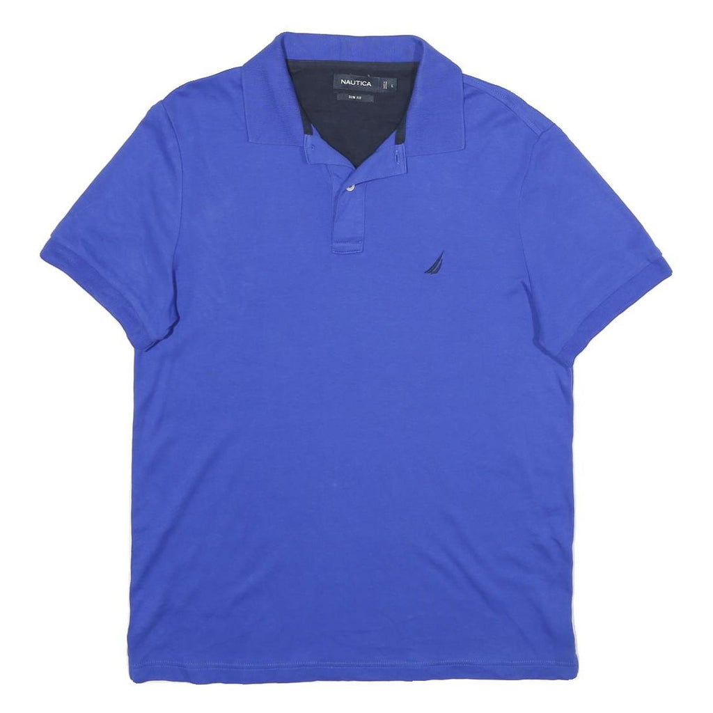 NAUTICA Mens Blue Short Sleeve Plain L Polo Shirt Slim Fit Cotton Blend