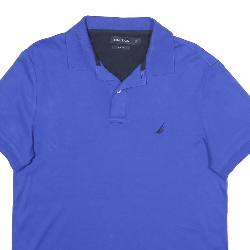 NAUTICA Mens Blue Short Sleeve Plain L Polo Shirt Slim Fit Cotton Blend