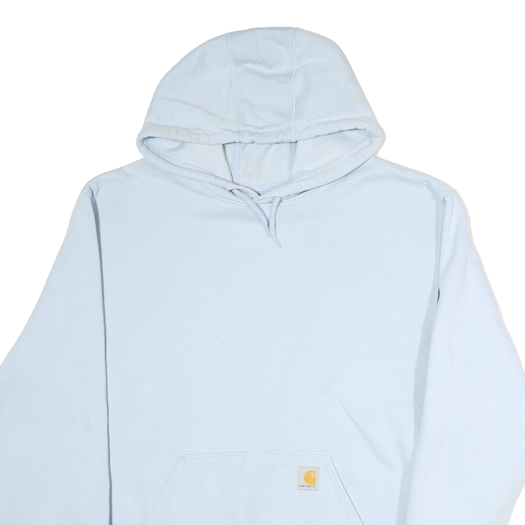 CARHARTT Mens Light Blue Hoodie 2XL Cotton Pullover Sweatshirt Logo Print
