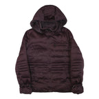 DKNY Womens Maroon Bomber Jacket L Polyester Blend Plain Zip Hooded Stylish