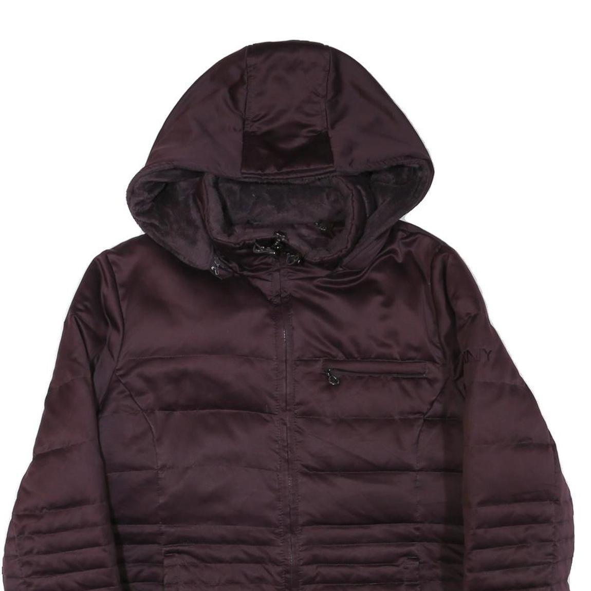 DKNY Womens Maroon Bomber Jacket L Polyester Blend Plain Zip Hooded Stylish