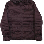 DKNY Womens Maroon Bomber Jacket L Polyester Blend Plain Zip Hooded Stylish