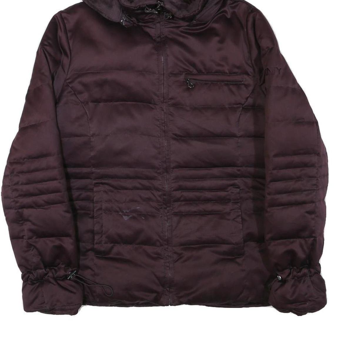 DKNY Womens Maroon Bomber Jacket L Polyester Blend Plain Zip Hooded Stylish