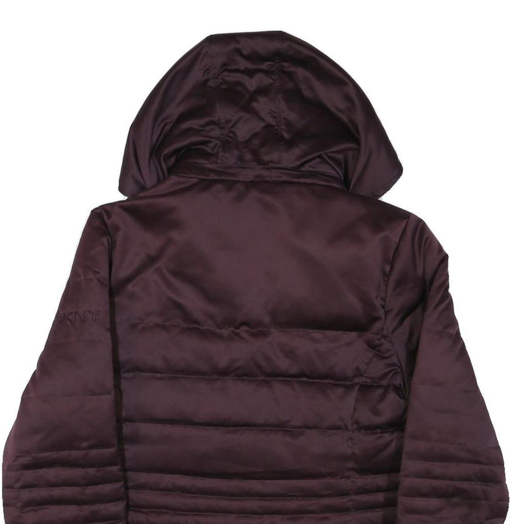 DKNY Womens Maroon Bomber Jacket L Polyester Blend Plain Zip Hooded Stylish