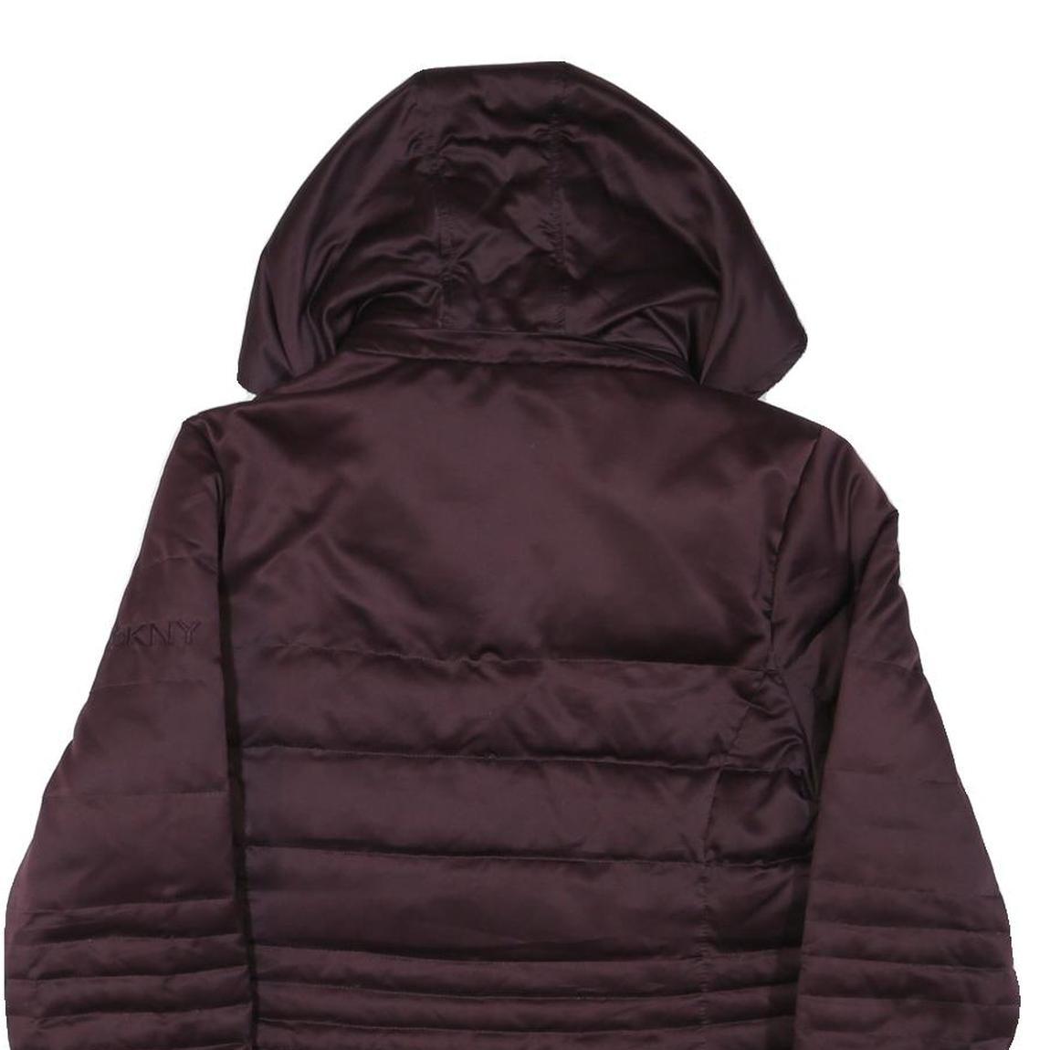 DKNY Womens Maroon Bomber Jacket L Polyester Blend Plain Zip Hooded Stylish