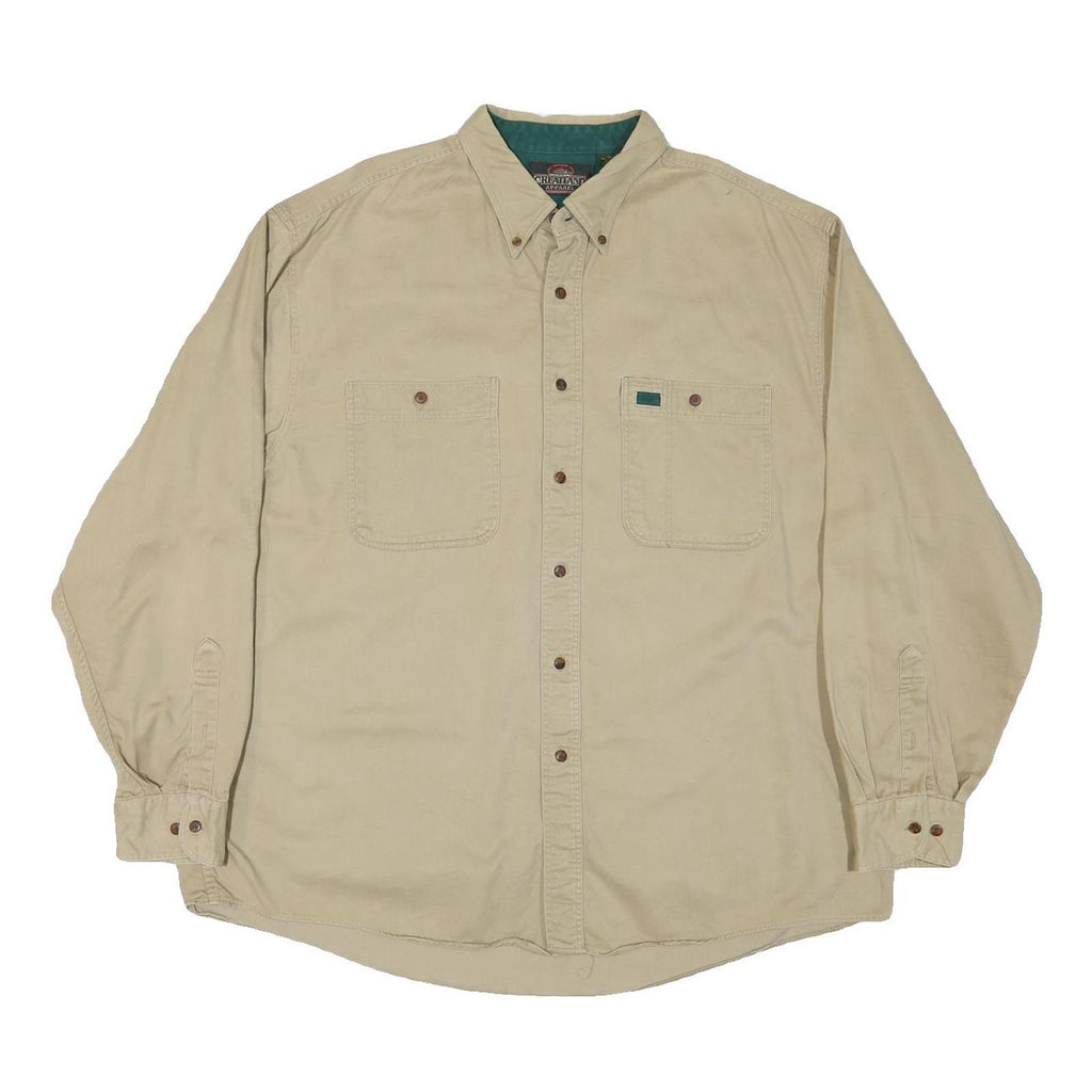 GREATLAND Mens Beige Cotton Blend Shirt XL Button-Down Collar Long Sleeve Casual