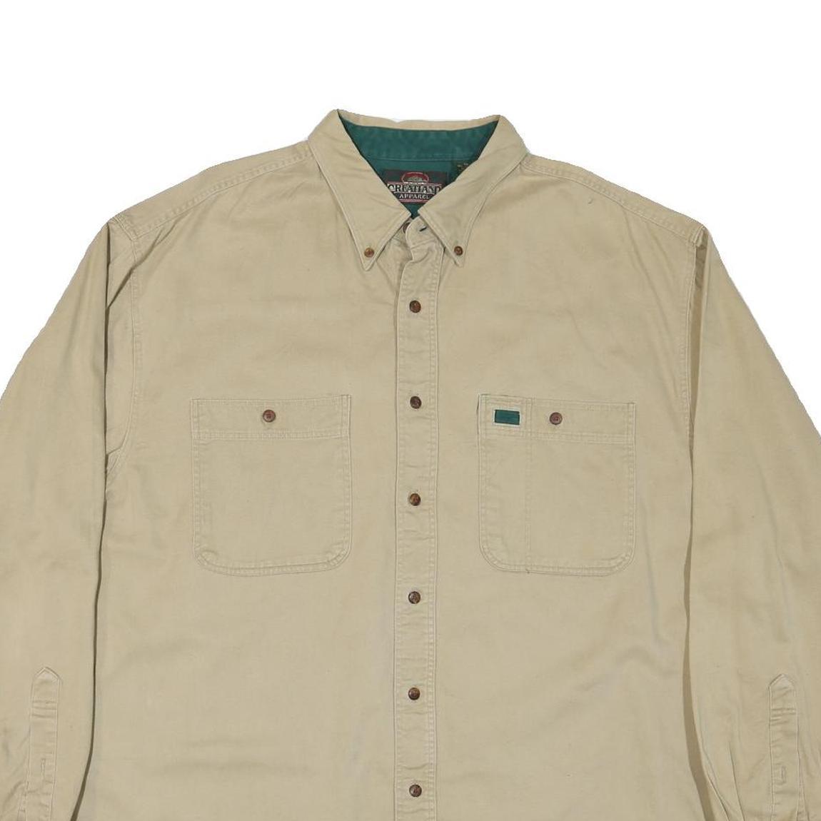 GREATLAND Mens Beige Cotton Blend Shirt XL Button-Down Collar Long Sleeve Casual