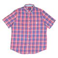 CHAPS Mens Red & Blue Check Shirt L Button-Down Collar Short Sleeve Casual