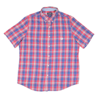 CHAPS Mens Red & Blue Check Shirt L Button-Down Collar Short Sleeve Casual